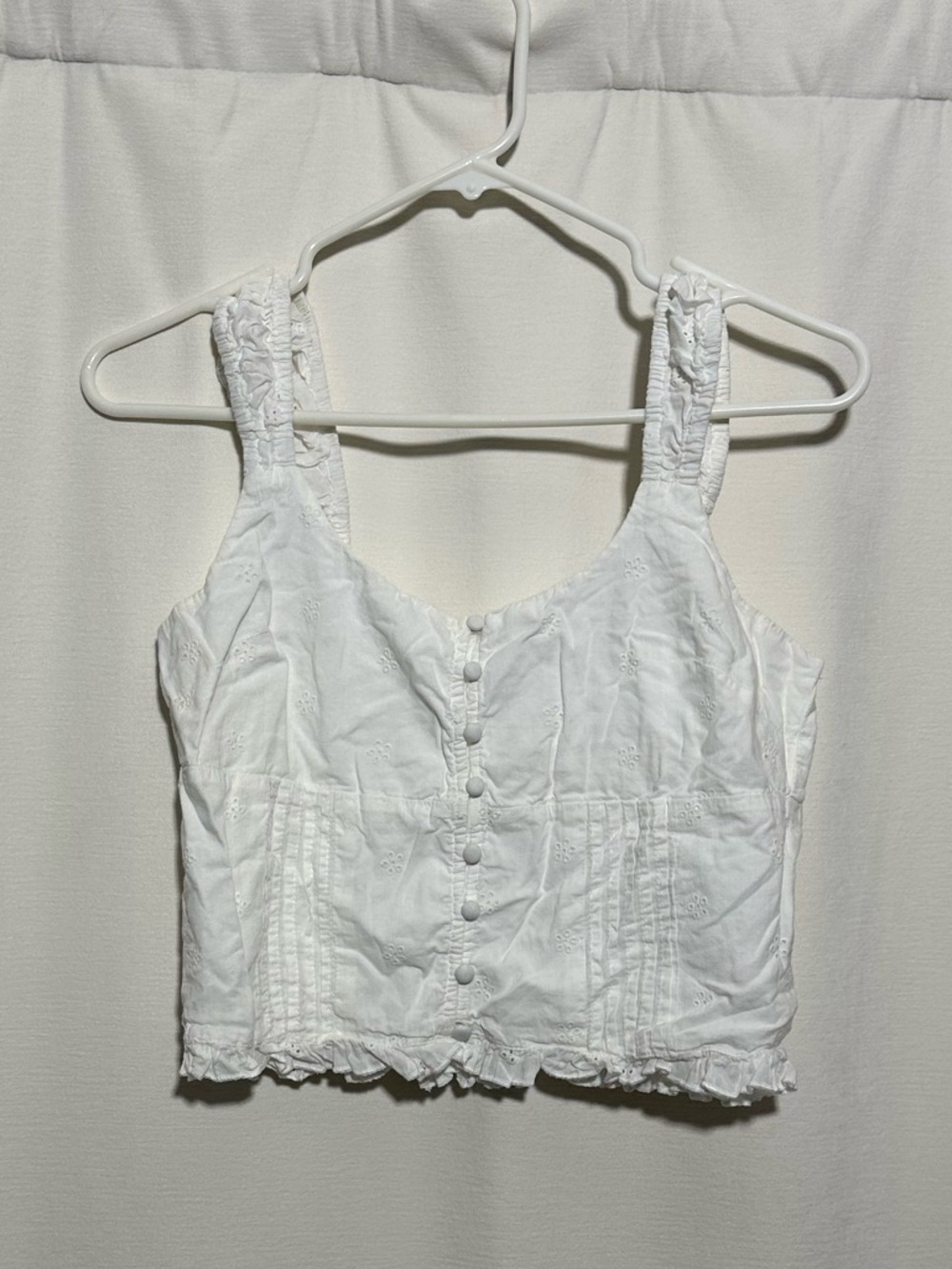COTTON ON White Cotton Eyelet Ruffle Button Front Crop Top Camisole Tank